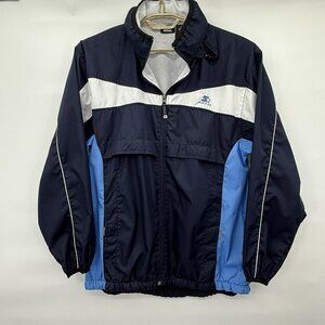 Vintage Starter Jacket 1990s Black White Blue Full Zip Vented Hood In Collar Med